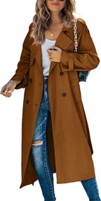 Beatrice | Womens Double Breasted Belted Long Trench Coat, Brown