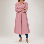 Beatrice | Womens Double Breasted Belted Black Longline Long Trench Coat, Pink