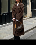 Beatrice | Womens Double Breasted Trench Long Coat - Dark Brown