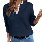 Beatrix | Womens Lace Trim V Neck Knitted Jumper Loose Long Sleeve - 5