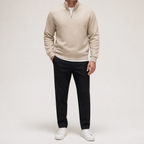 Beckett | Mens Quarter Zip Stand Collar Sweatshirt Pullover Knitted Jumper, Beige