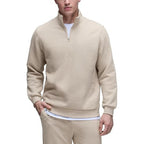 Beckett | Mens Quarter Zip Stand Collar Sweatshirt Pullover Knitted Jumper - Beige
