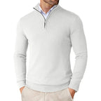 Beckett | Mens Quarter Zip Stand Collar Sweatshirt Pullover Knitted Jumper - White