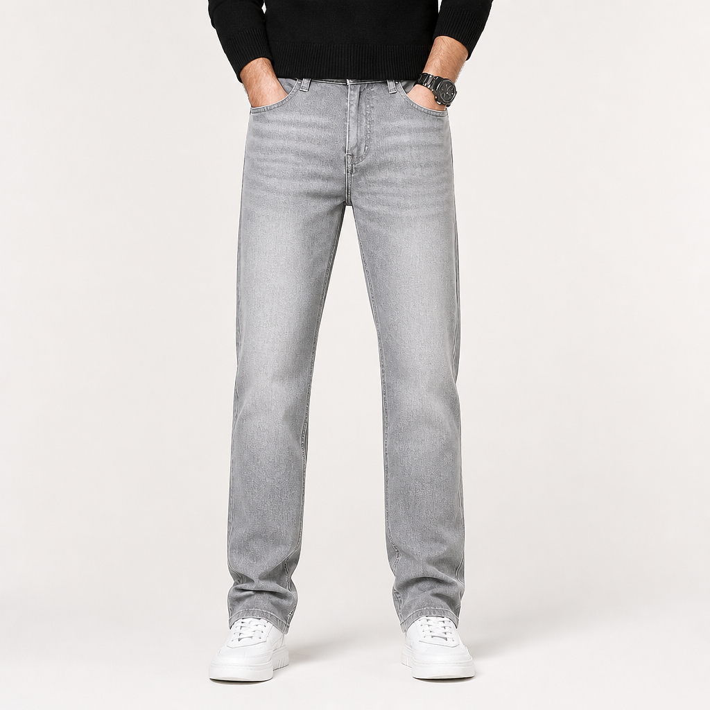 Ben | Mens Straight Leg Relaxed Loose Fit Stretch Washed Denim Jeans, Ash