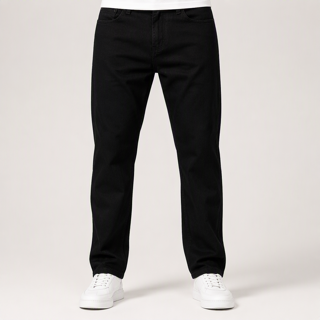 Ben | Mens Straight Leg Relaxed Loose Fit Stretch Washed Denim Jeans, Black