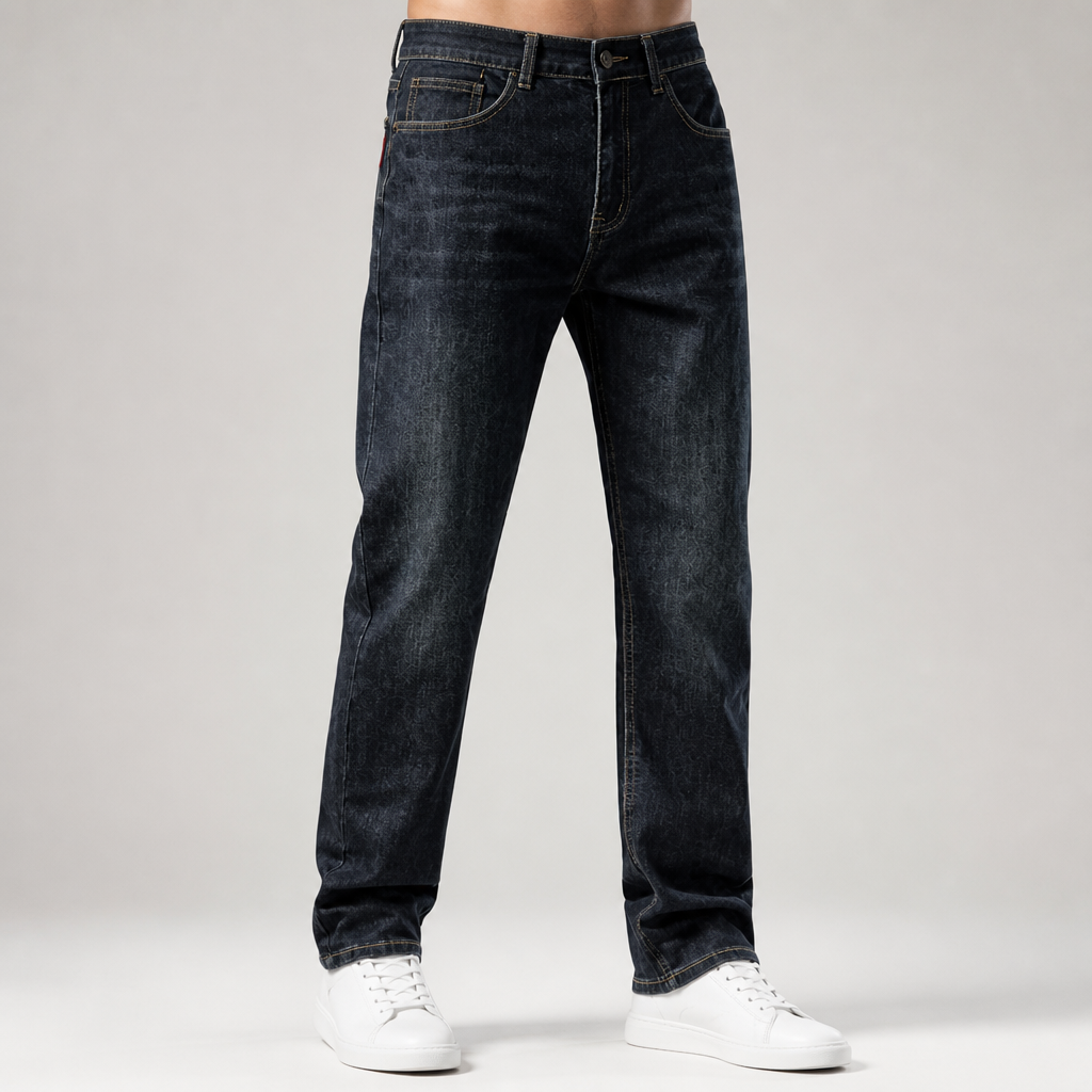 Ben | Mens Straight Leg Relaxed Loose Fit Stretch Washed Denim Jeans, Ink Blue