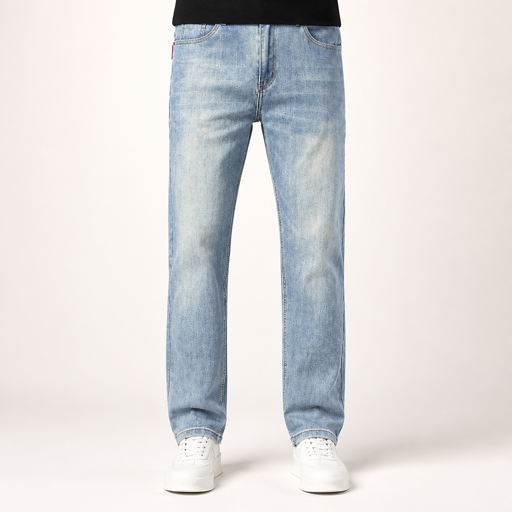 Ben | Mens Straight Leg Relaxed Loose Fit Stretch Washed Denim Jeans, Vintage Light Blue