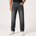 Ben | Mens Straight Leg Relaxed Loose Fit Stretch Washed Denim Jeans, Dark Grey