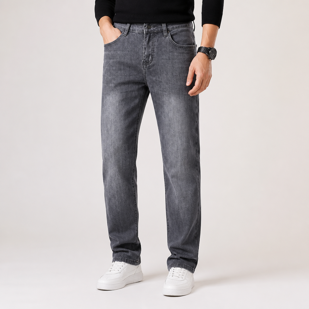 Ben | Mens Straight Leg Relaxed Loose Fit Stretch Washed Denim Jeans, Grey