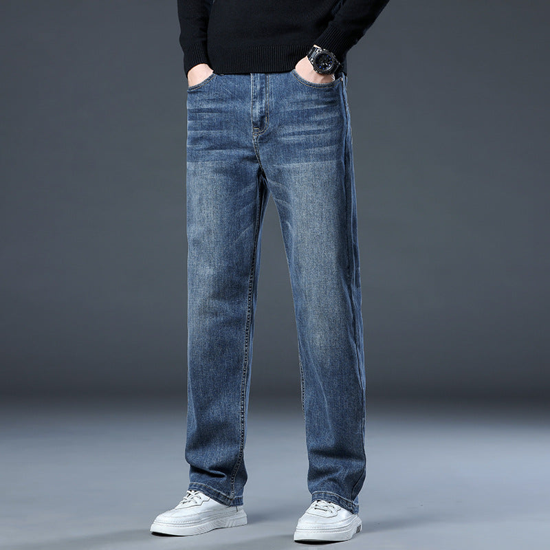 Ben | Mens Straight Leg Relaxed Loose Fit Stretch Washed Denim Jeans