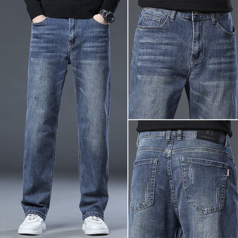 Ben | Mens Straight Leg Relaxed Loose Fit Stretch Washed Denim Jeans