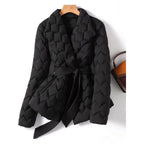 Bernadette | Womens Padded Waist Cinching Cotton Coat - Black