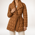 Bernadette | Womens Padded Coat Waist Cinching Cotton Winter Coats, Caramel