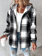 Bess | Womens Plaid Hooded Button Jacket - 2