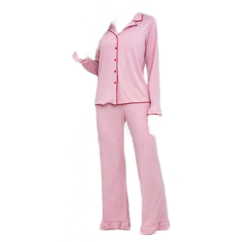 Betsy | Womens Ruffle Trim Long Sleeve Loungewear Pajama Set