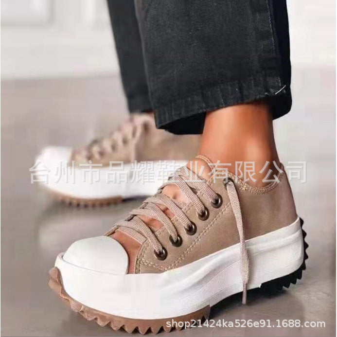 Bettina | Womens Thick Sole Canvas Flatform Black White Flat Shoes - 1