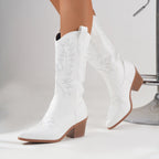 Bexley | Womens Western Knight Heeled Long White Boots - 10
