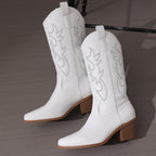 Bexley | Womens Western Knight Heeled Long White Boots - 8