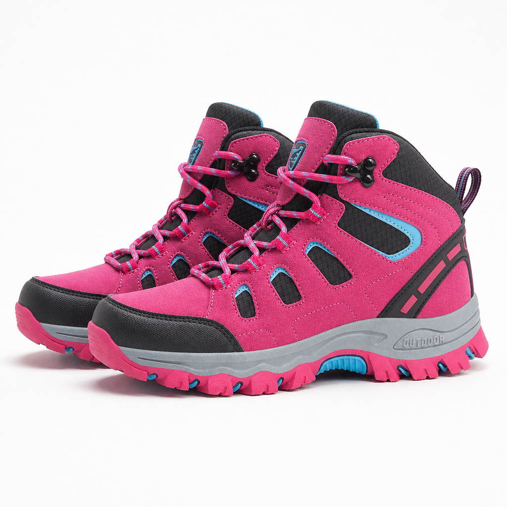 Billie | Womens Water Resistant Breathable High Top Walking Hiking Boots, Rose Red