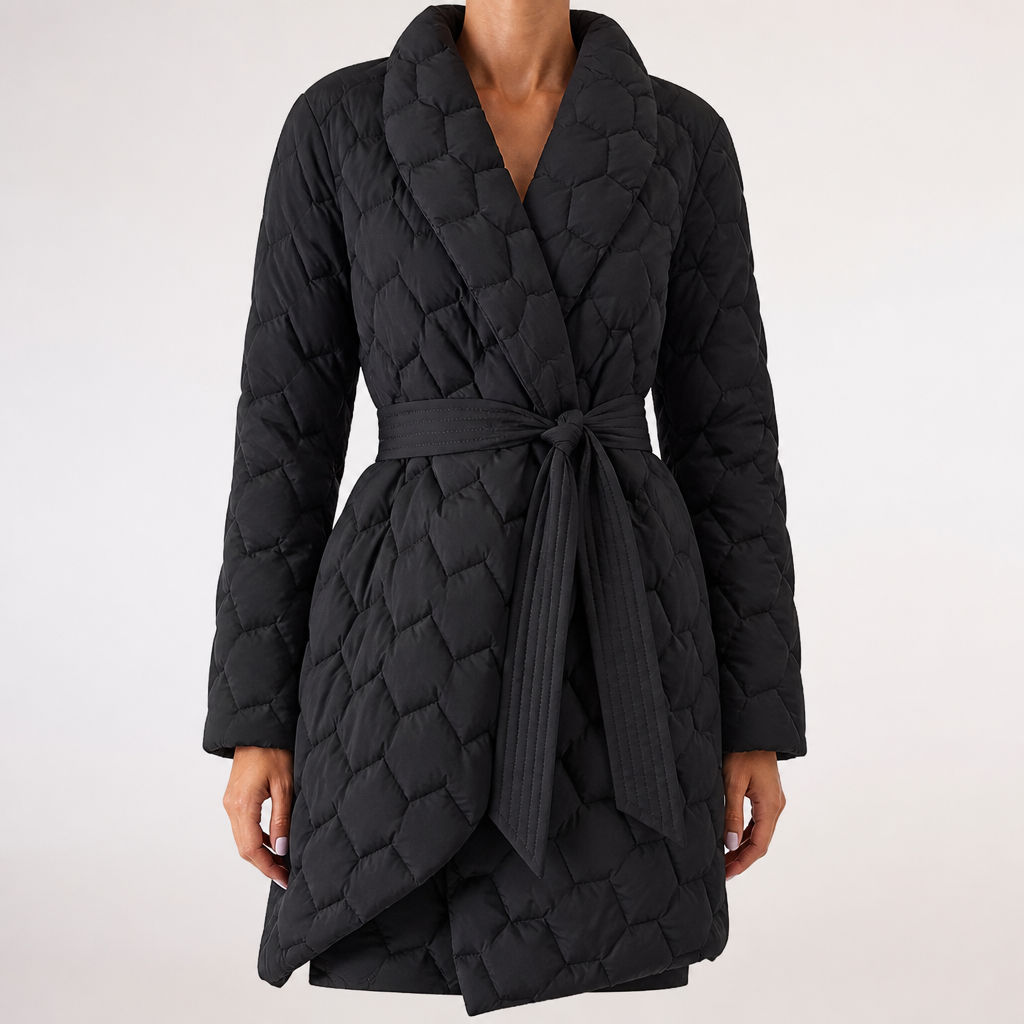Blanche | Womens Waist Cinching Padded Cotton Puffer Winter Coat, Black