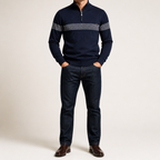 Bowen | Mens Half Zip Sweater Cotton Stand Collar Casual Pullover, Navy