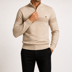 Bowen | Mens Half Zip Sweater Cotton Stand Collar Casual Pullover, Apricot