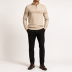 Bowen | Mens Half Zip Sweater Cotton Stand Collar Casual Pullover, Apricot