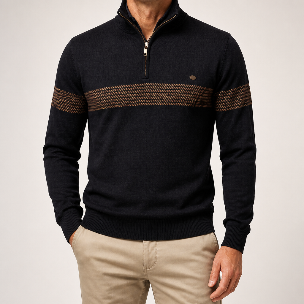 Bowen | Mens Half Zip Sweater Cotton Stand Collar Casual Pullover, Black
