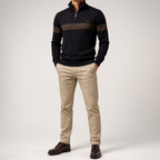 Bowen | Mens Half Zip Sweater Cotton Stand Collar Casual Pullover, Black
