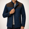 Brad | Mens Quilted Corduroy Stand Collar Snap Button Fall Jacket, Brown