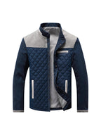 Brad | Mens Quilted Corduroy Stand Collar Snap Button Fall Jacket, White Grey