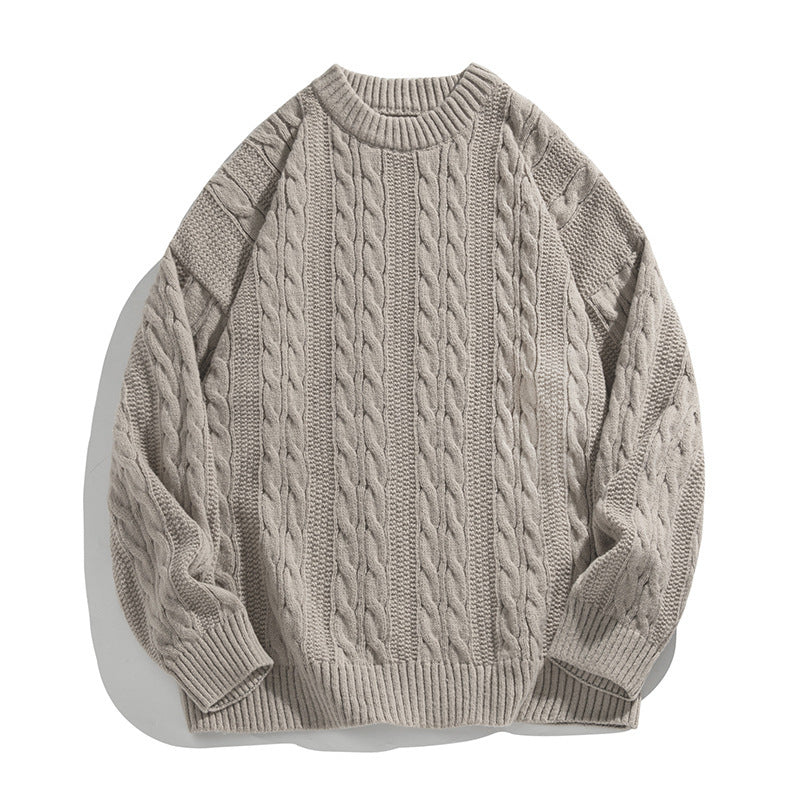 Brady | Mens Cable Knit Sweater Round Neck Loose Pullover