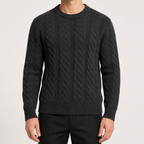 Brady | Mens Cable Knit Sweater Round Neck Loose Pullover, Dark Grey