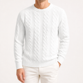 Brady | Mens Cable Knit Sweater Round Neck Loose Pullover, White