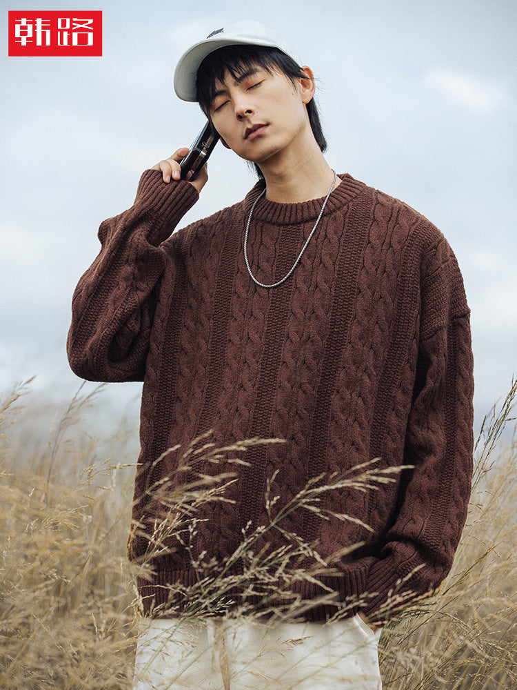 Brady | Mens Cable Knit Sweater Round Neck Loose Pullover
