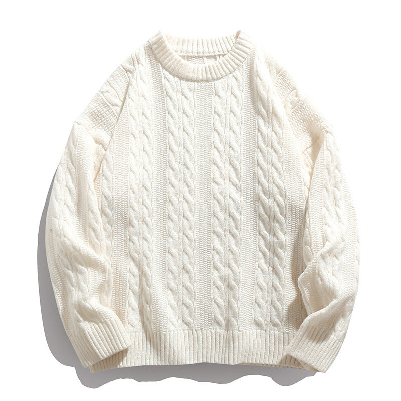 Brady | Mens Cable Knit Sweater Round Neck Loose Pullover