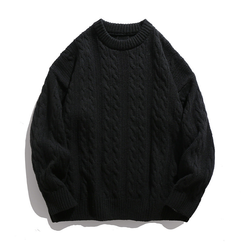 Brady | Mens Cable Knit Sweater Round Neck Loose Pullover
