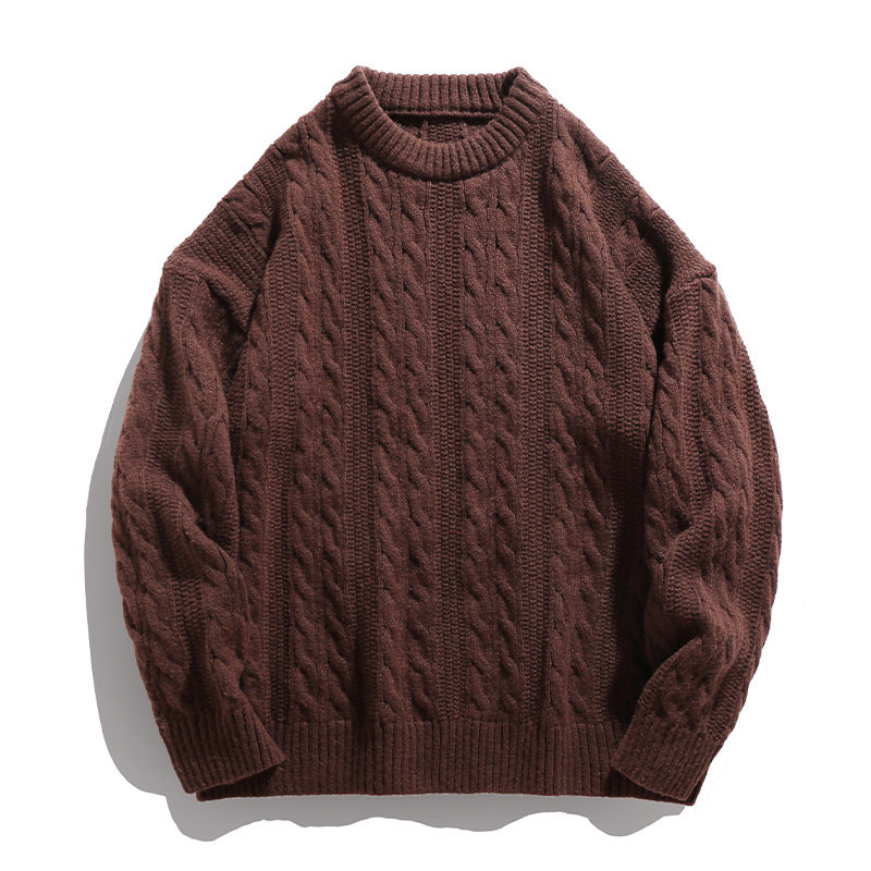 Brady | Mens Cable Knit Sweater Round Neck Loose Pullover