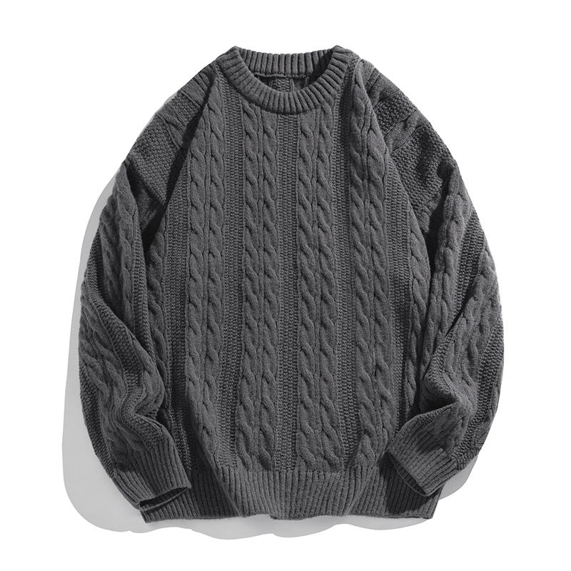 Brady | Mens Cable Knit Sweater Round Neck Loose Pullover