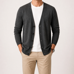 Bram | Mens Knitted V Neck Long Sleeve Button Cardigan, Dark Grey