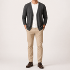 Bram | Mens Knitted V Neck Long Sleeve Button Cardigan, Dark Grey