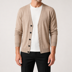 Bram | Mens Knitted V Neck Long Sleeve Button Cardigan, Khaki