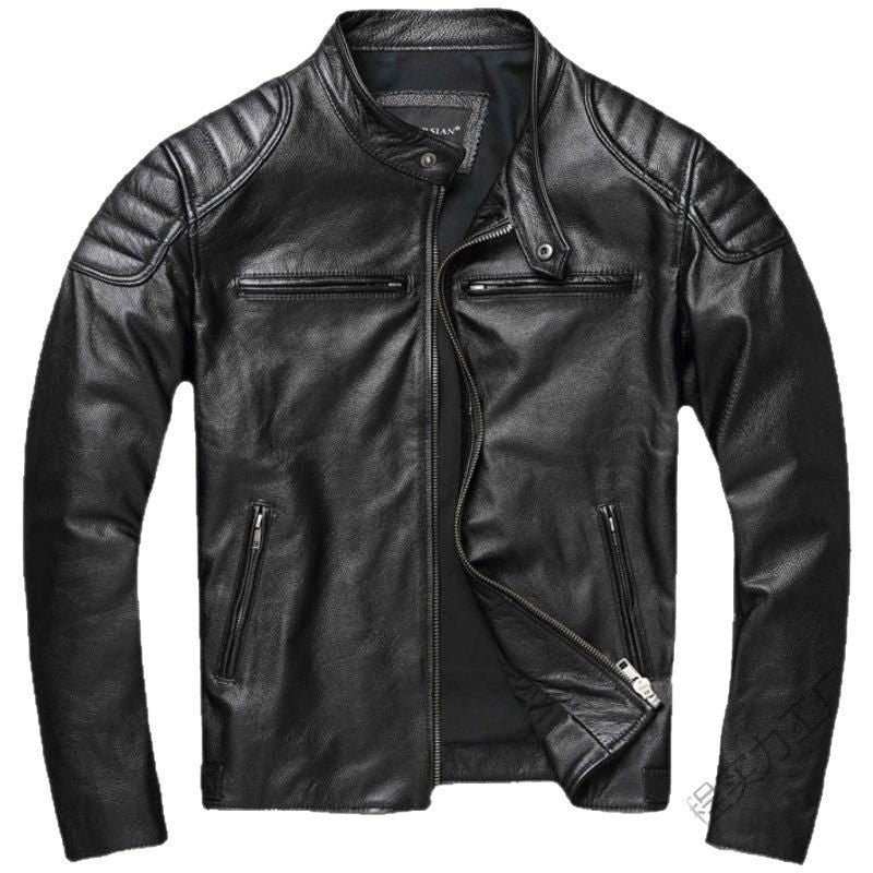 Brent | Mens Leather Jacket Motorcycle Biker Stand Collar Coat