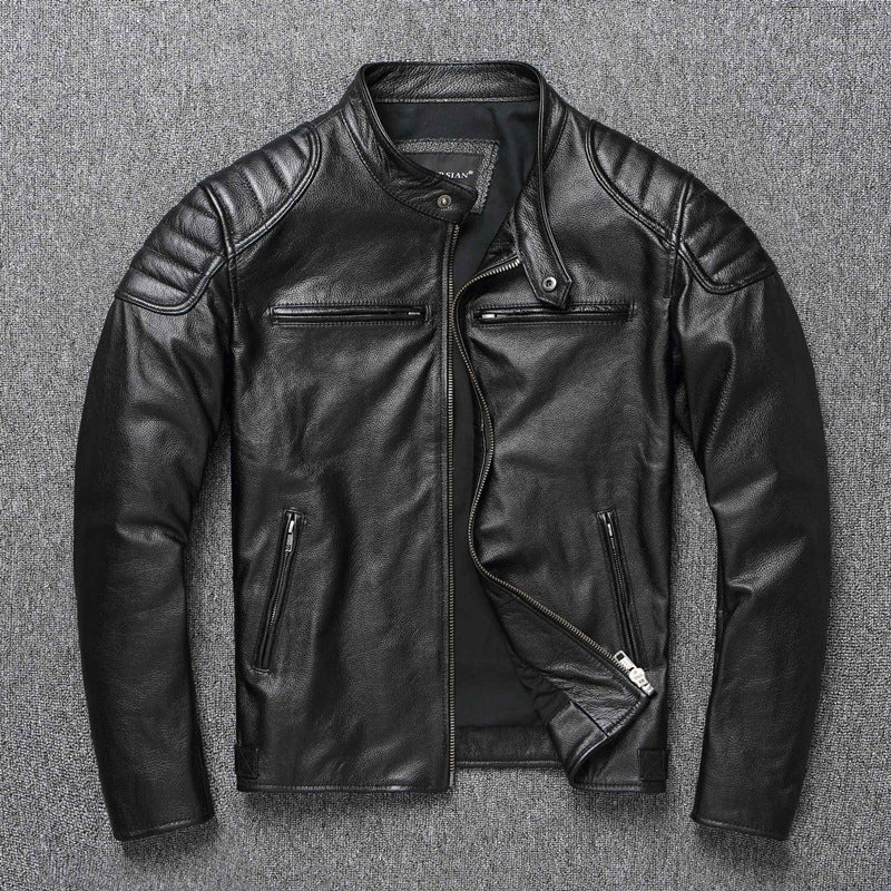 Brent | Mens Leather Jacket Motorcycle Biker Stand Collar Coat