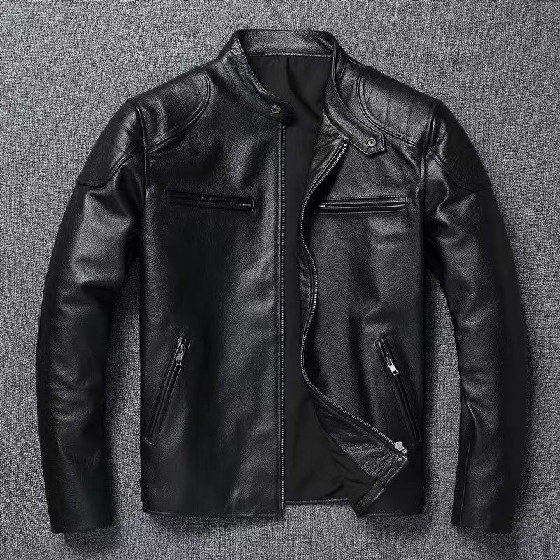 Brent | Mens Leather Jacket Motorcycle Biker Stand Collar Coat