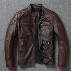 Brent | Mens Leather Jacket Motorcycle Biker Stand Collar Coat