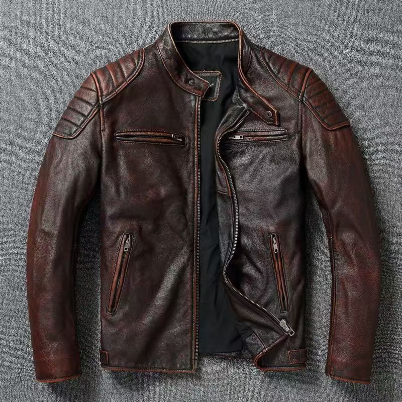Brent | Mens Leather Jacket Motorcycle Biker Stand Collar Coat