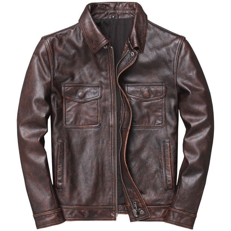 Brent | Mens Leather Jacket Motorcycle Biker Stand Collar Coat