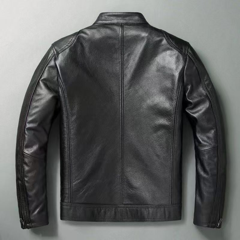 Brent | Mens Leather Jacket Motorcycle Biker Stand Collar Coat