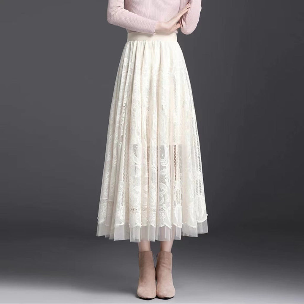 Brielle | Womens A Line High Waisted Beaded Tulle Long Maxi Skirt